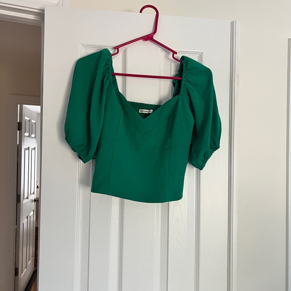 Abercrombie & Fitch Green Puff Sleeve Blouse